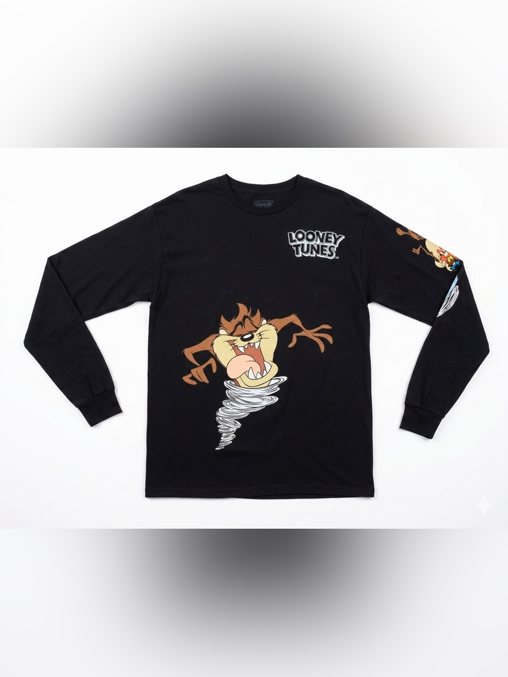 Looney Tunes Long Sleeve T-Shirt Men's Medium Black Tazmanian Devil Bugs Bunny